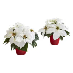 12" Artificial Poinsettia Flowers in Red Planter (Set of 2) - Low Maintenance, Life-Like & Vibrant Silk Flowers For Busy People.