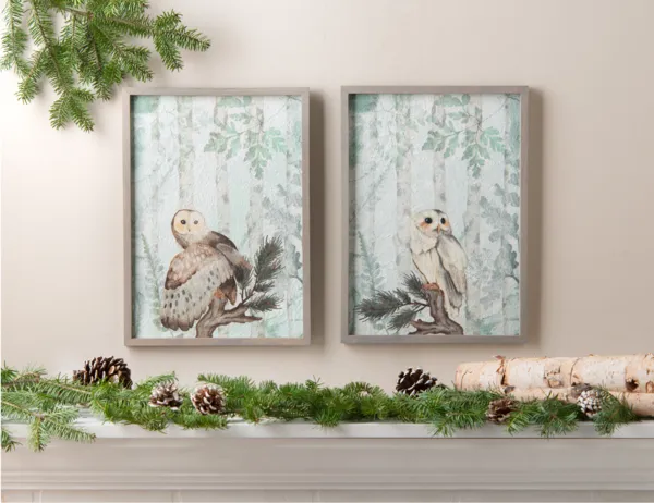 16" Winter Owls Wall Decor