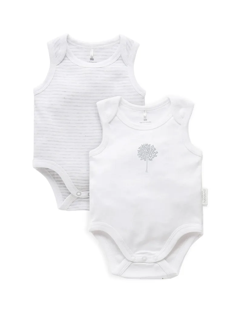 2 Pack Singlet Bodysuit - Tree/Melange Stripe