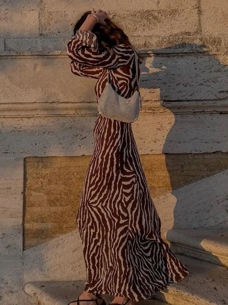 2024 Sexy Bohemian Vacation Party Zebra Printed Maxi Dress