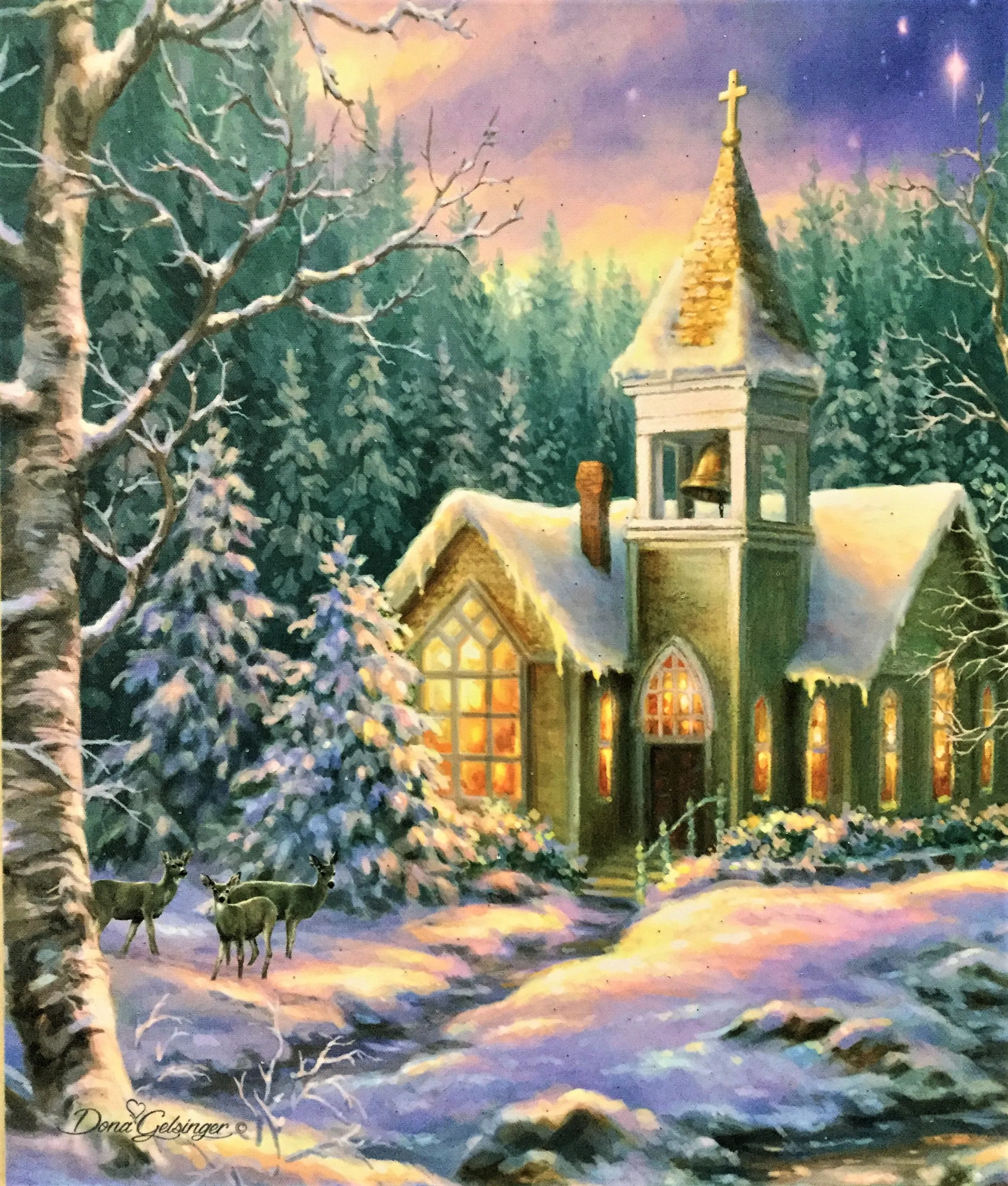 (25) "Winter Chapel" Fiber Optic lighted Wall Print