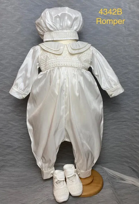 4342B Boys Satin Christening Romper and Cape Set