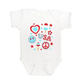 4th Of July Doodle Short Sleeve Bodysuit