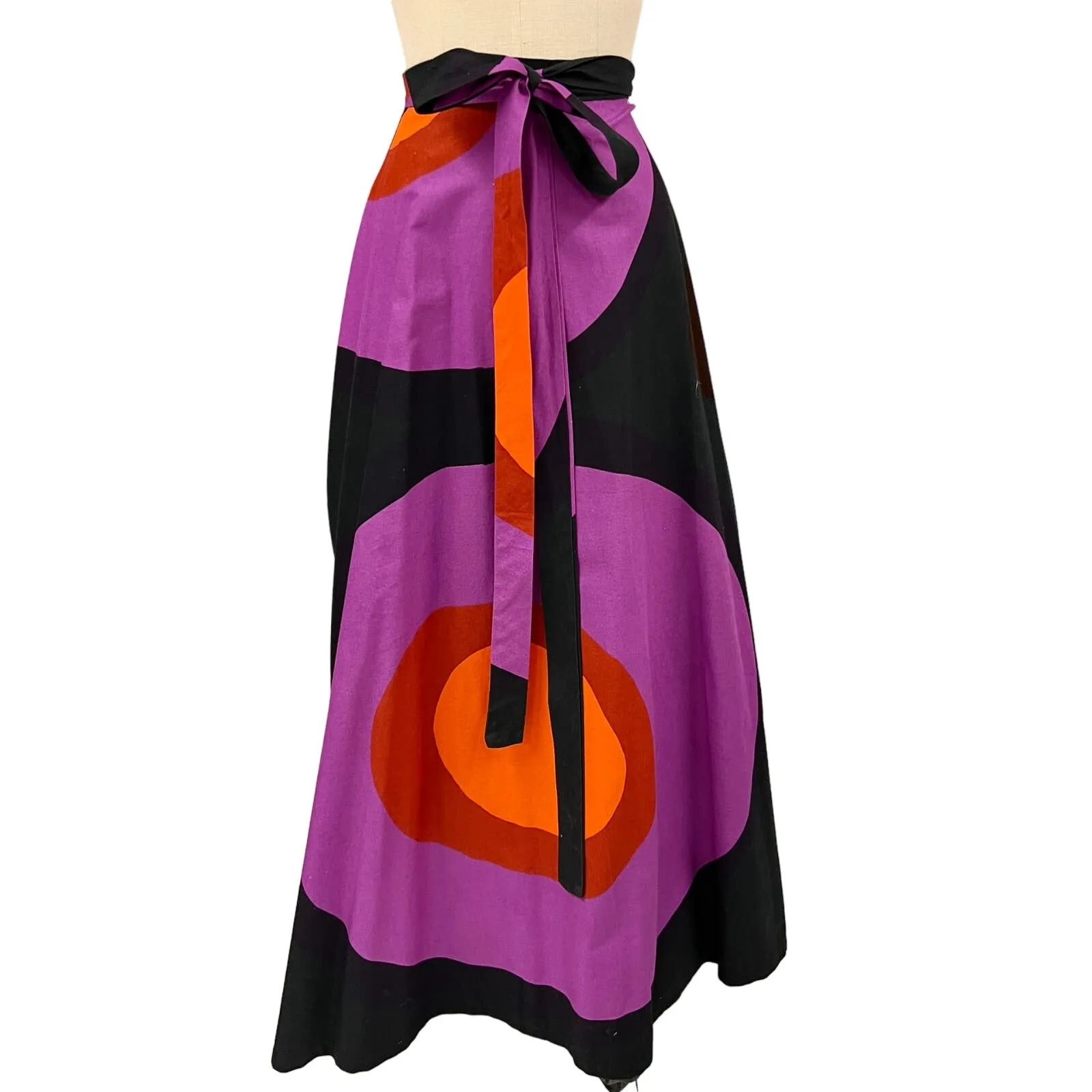 70s VTG Retro Finnish Design Black Purple Orange Tampella  Circle Wrap Skirt  O/S