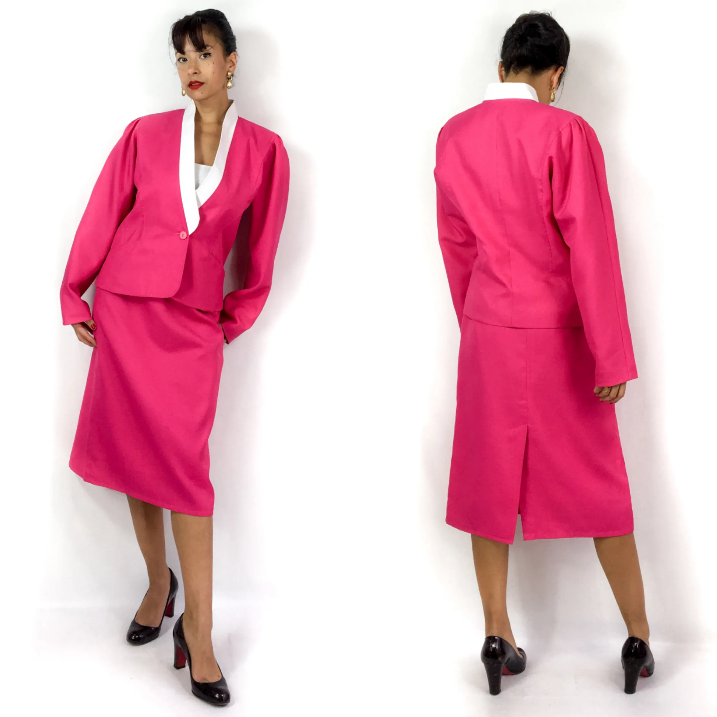 80s bi-color skirt suit