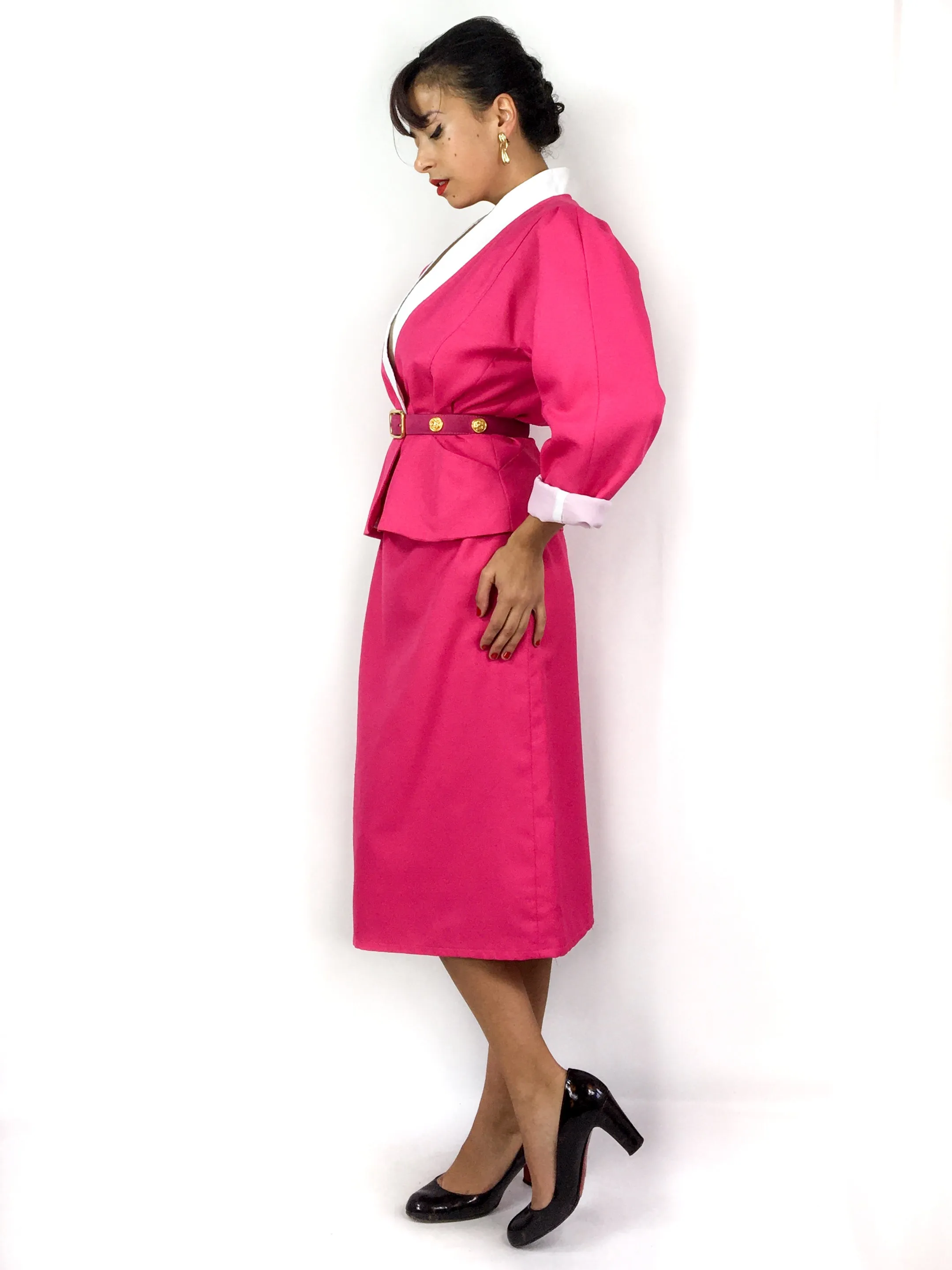 80s bi-color skirt suit