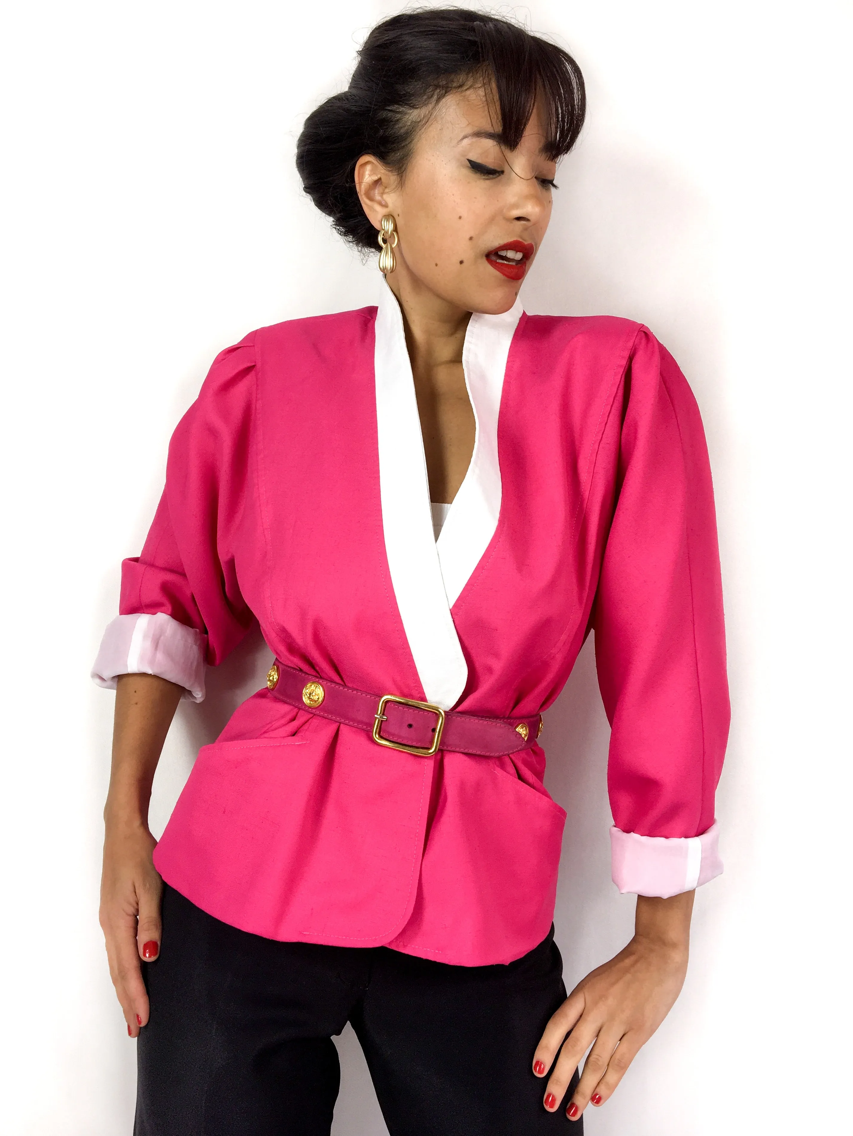 80s bi-color skirt suit