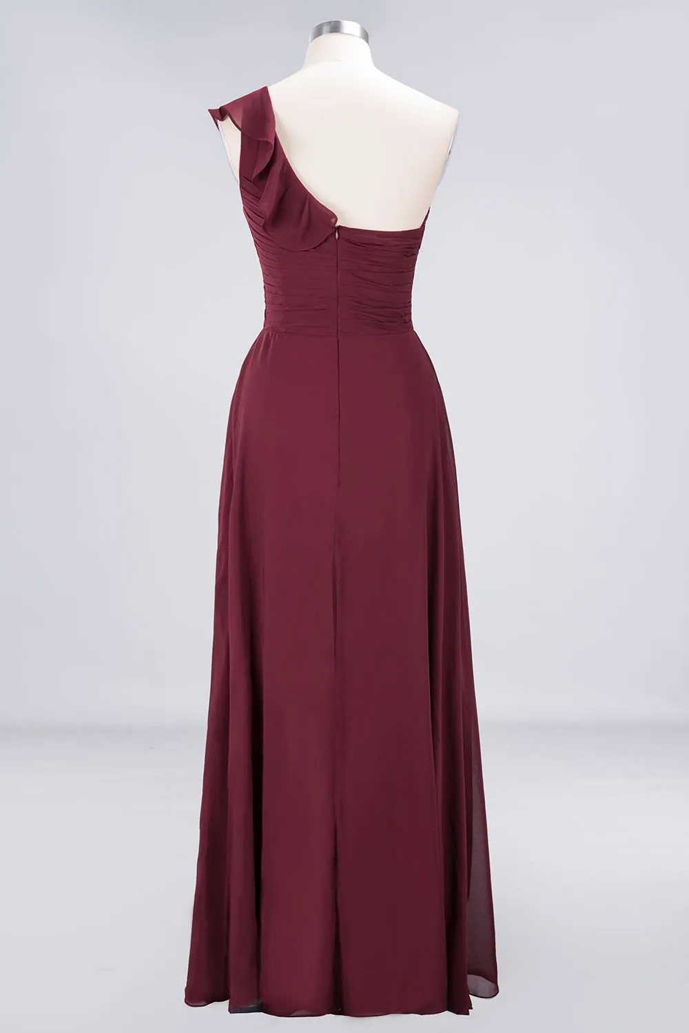 A-Line Chiffon One-Shoulder Sweetheart Long Bridesmaid Dress with Slit