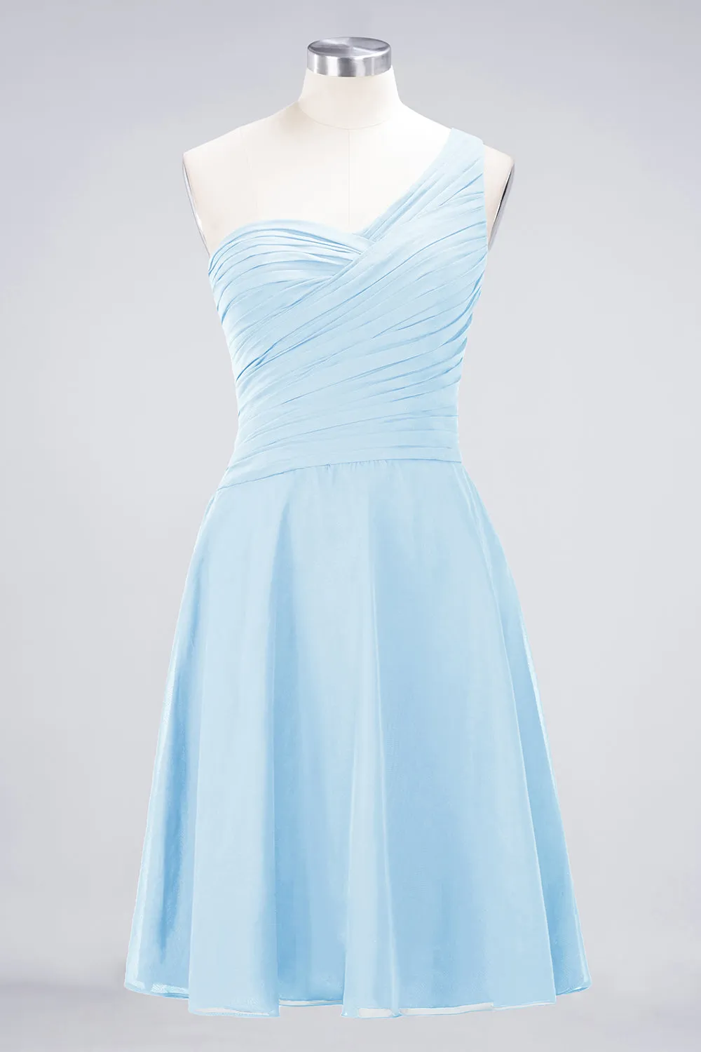 A-Line Chiffon One Shoulder Sweetheart Sleeveless Short Bridesmaid Dress