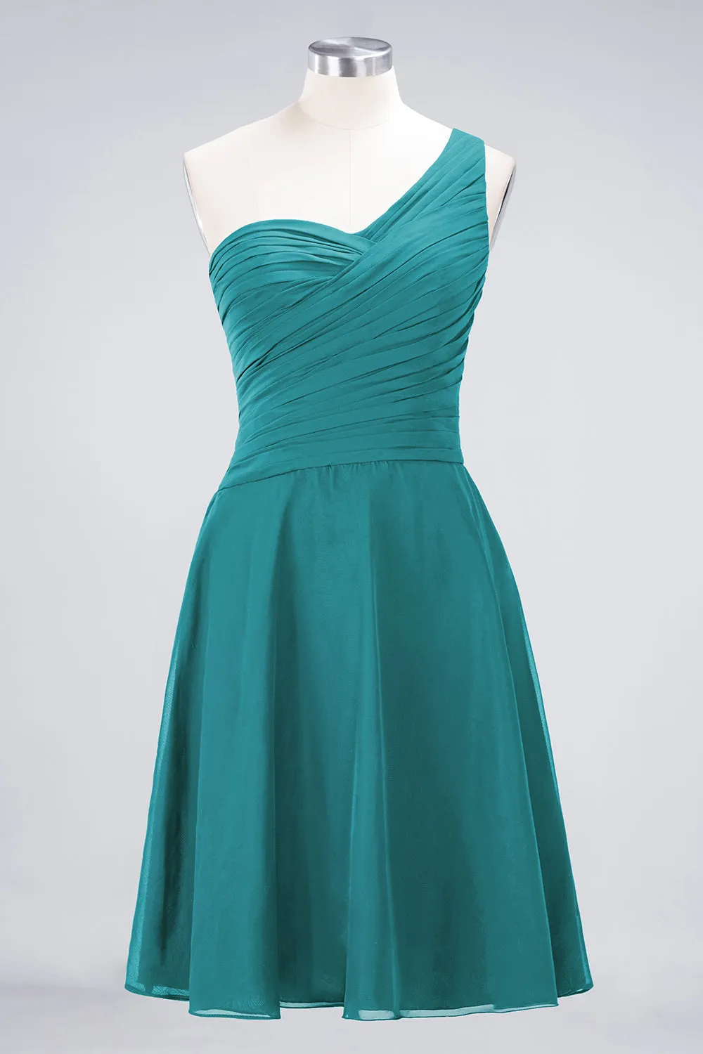 A-Line Chiffon One Shoulder Sweetheart Sleeveless Short Bridesmaid Dress