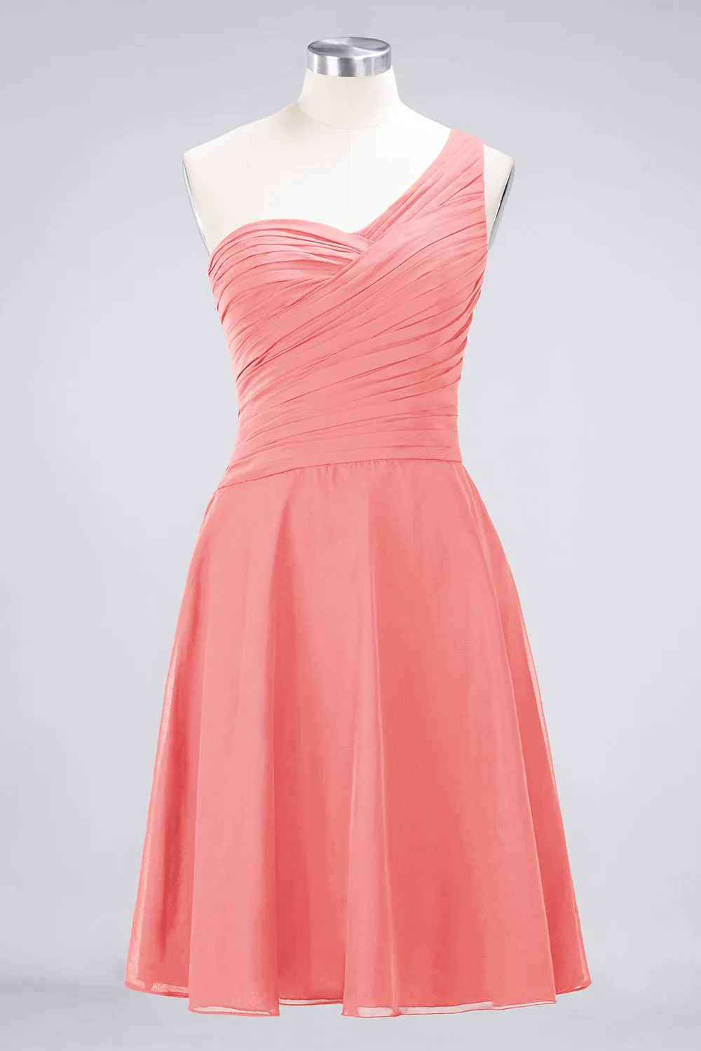 A-Line Chiffon One Shoulder Sweetheart Sleeveless Short Bridesmaid Dress