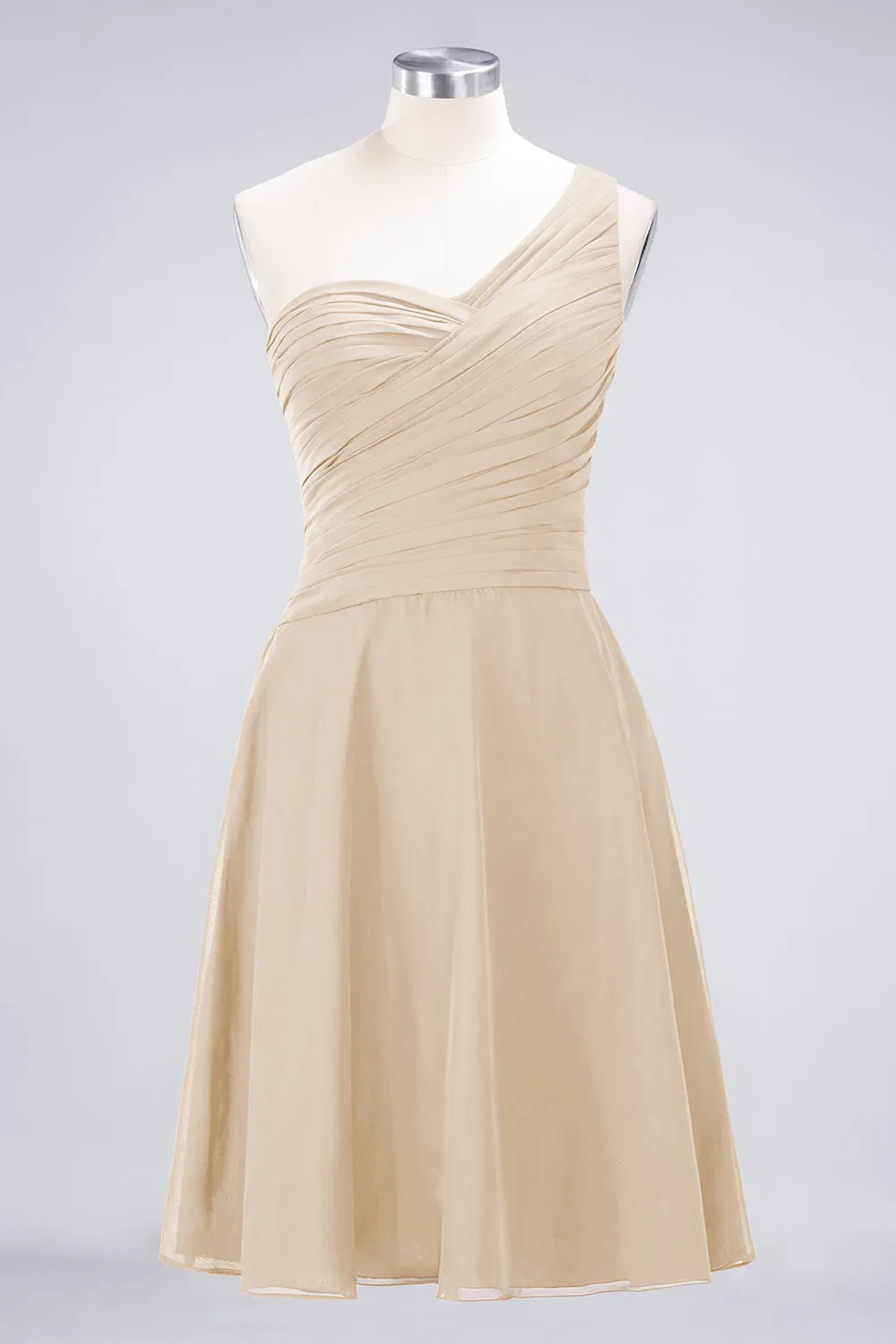 A-Line Chiffon One Shoulder Sweetheart Sleeveless Short Bridesmaid Dress