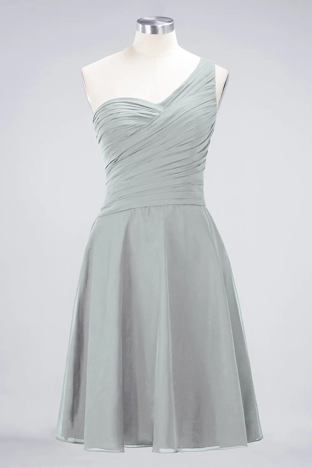 A-Line Chiffon One Shoulder Sweetheart Sleeveless Short Bridesmaid Dress