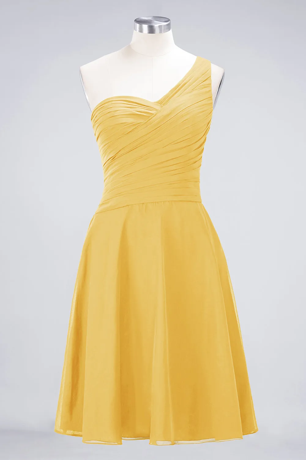 A-Line Chiffon One Shoulder Sweetheart Sleeveless Short Bridesmaid Dress