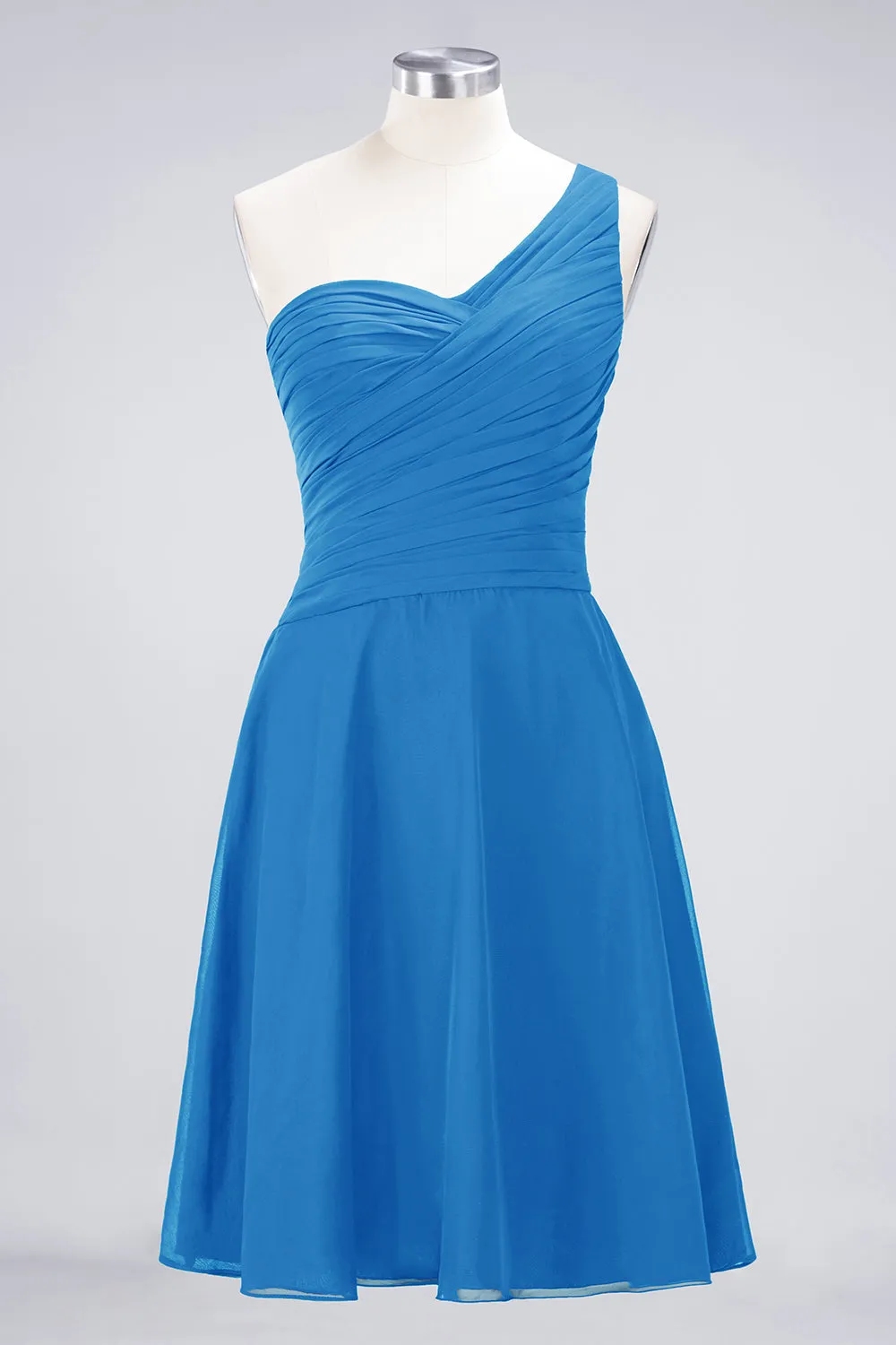 A-Line Chiffon One Shoulder Sweetheart Sleeveless Short Bridesmaid Dress