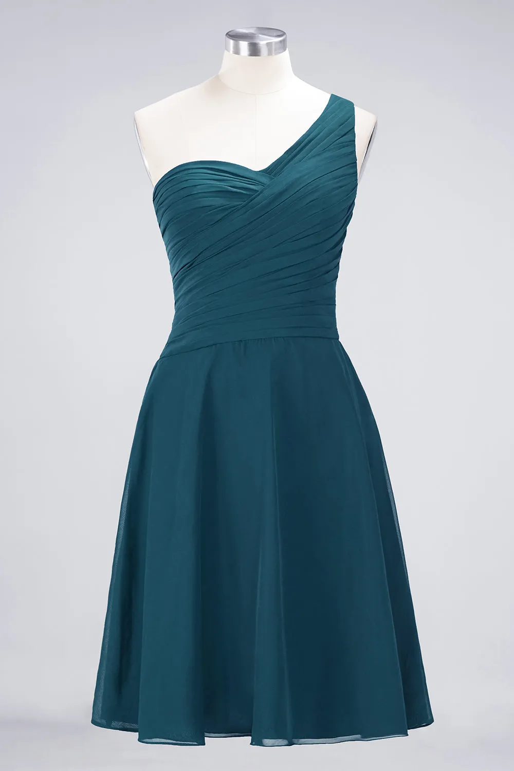 A-Line Chiffon One Shoulder Sweetheart Sleeveless Short Bridesmaid Dress