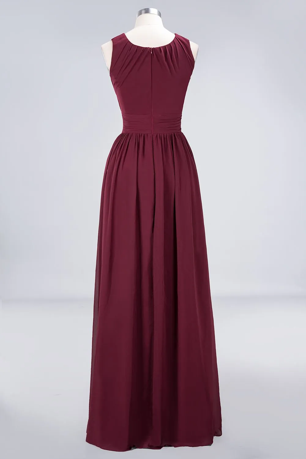 A-Line Chiffon Round-Neck Sleeveless Long Bridesmaid Dress with Ruffles