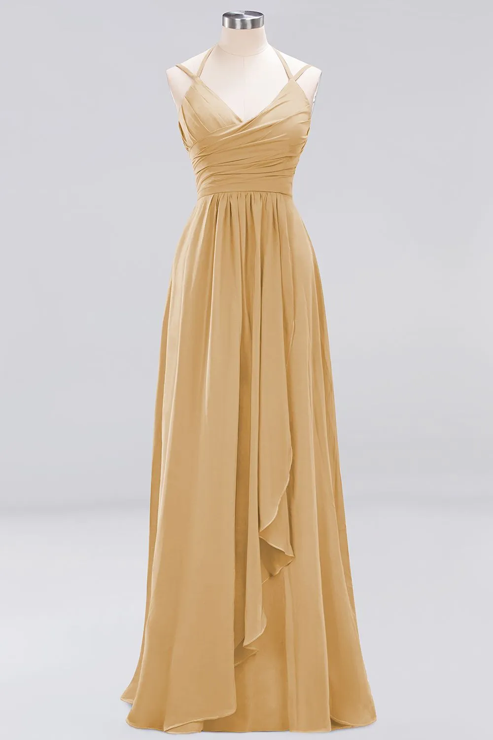 A-line Chiffon Spaghetti Straps Sleeveless Ruffles Long Bridesmaid Dresses