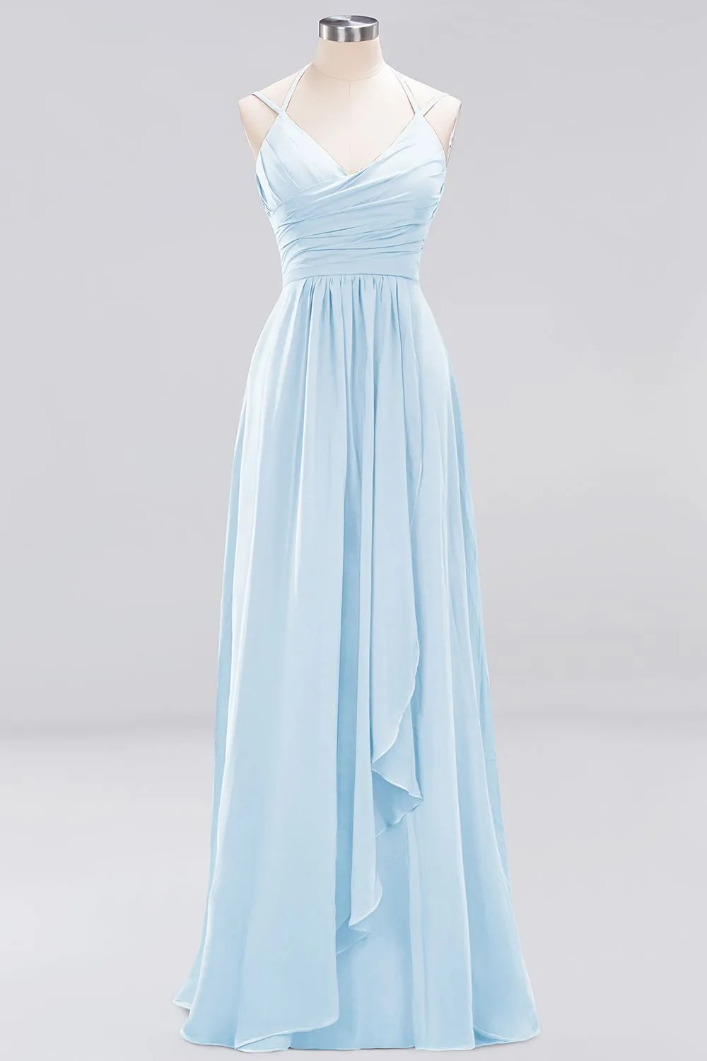 A-line Chiffon Spaghetti Straps Sleeveless Ruffles Long Bridesmaid Dresses