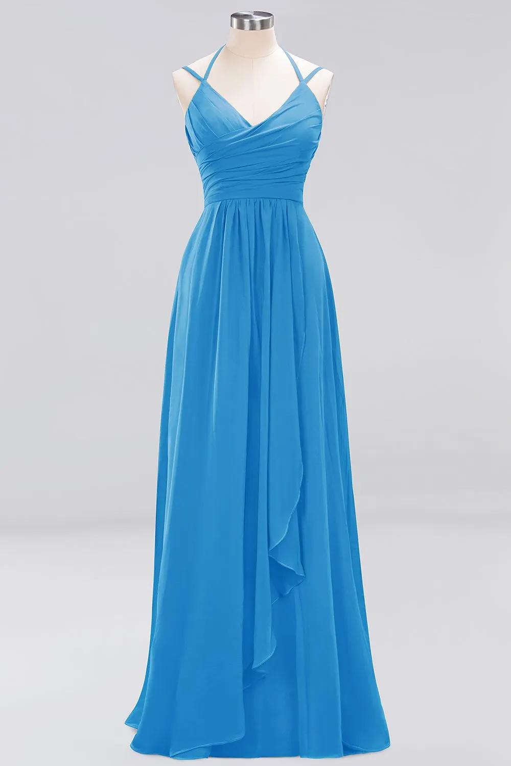 A-line Chiffon Spaghetti Straps Sleeveless Ruffles Long Bridesmaid Dresses