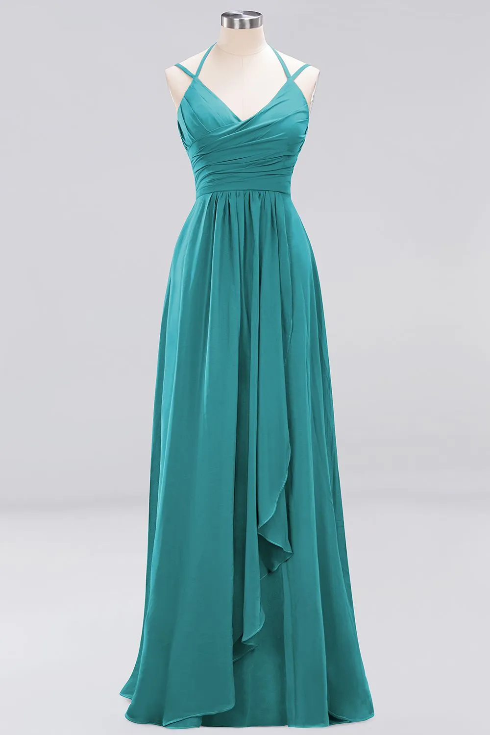 A-line Chiffon Spaghetti Straps Sleeveless Ruffles Long Bridesmaid Dresses