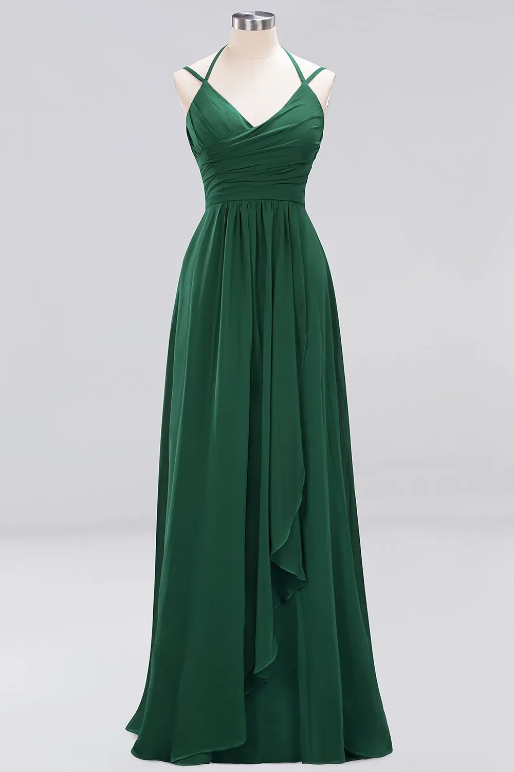 A-line Chiffon Spaghetti Straps Sleeveless Ruffles Long Bridesmaid Dresses