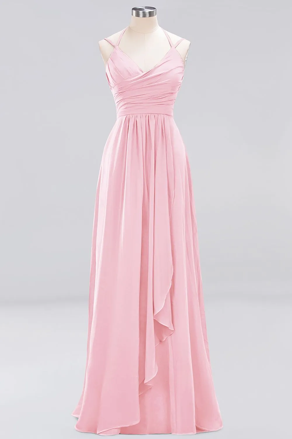 A-line Chiffon Spaghetti Straps Sleeveless Ruffles Long Bridesmaid Dresses