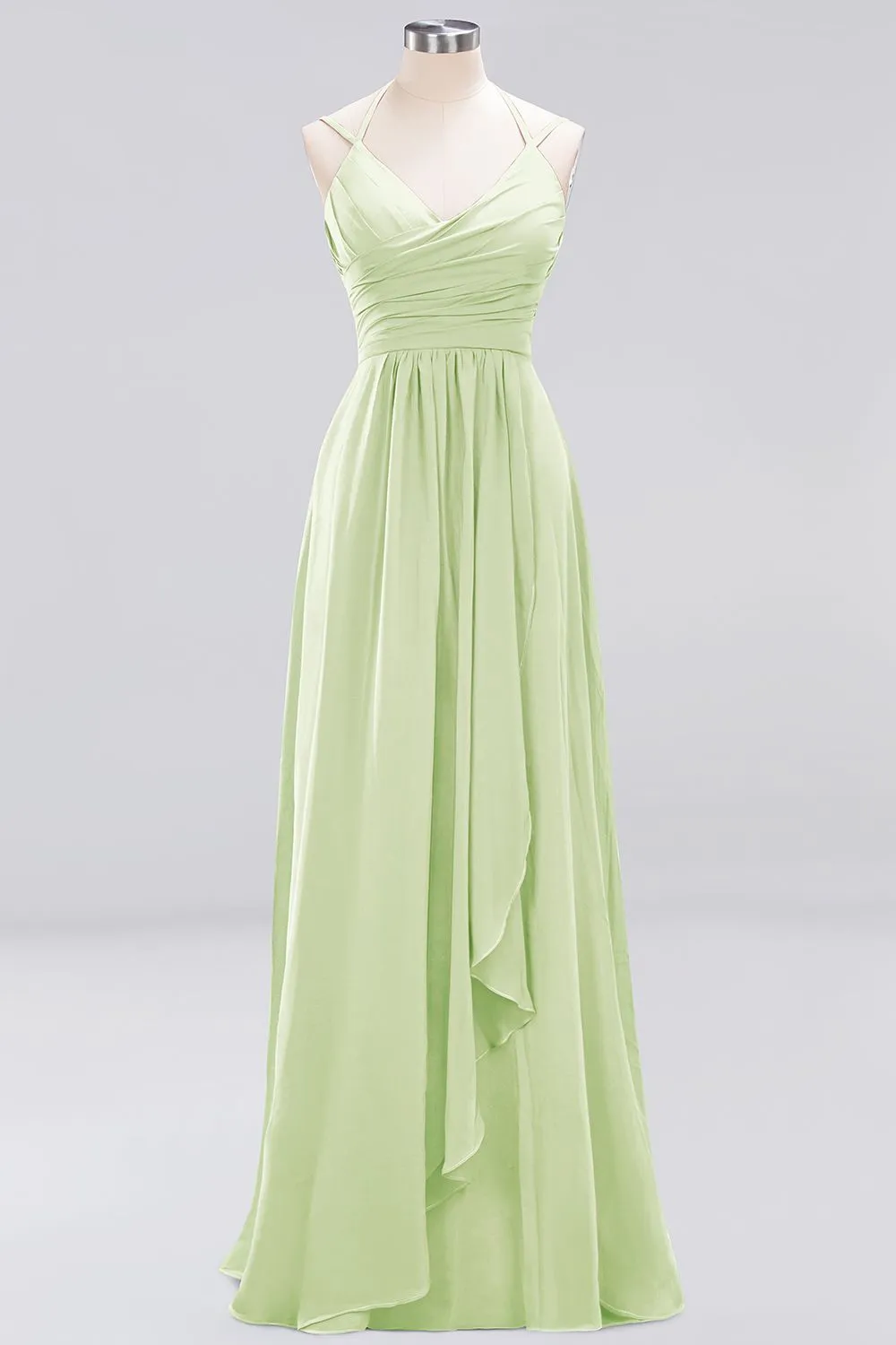 A-line Chiffon Spaghetti Straps Sleeveless Ruffles Long Bridesmaid Dresses