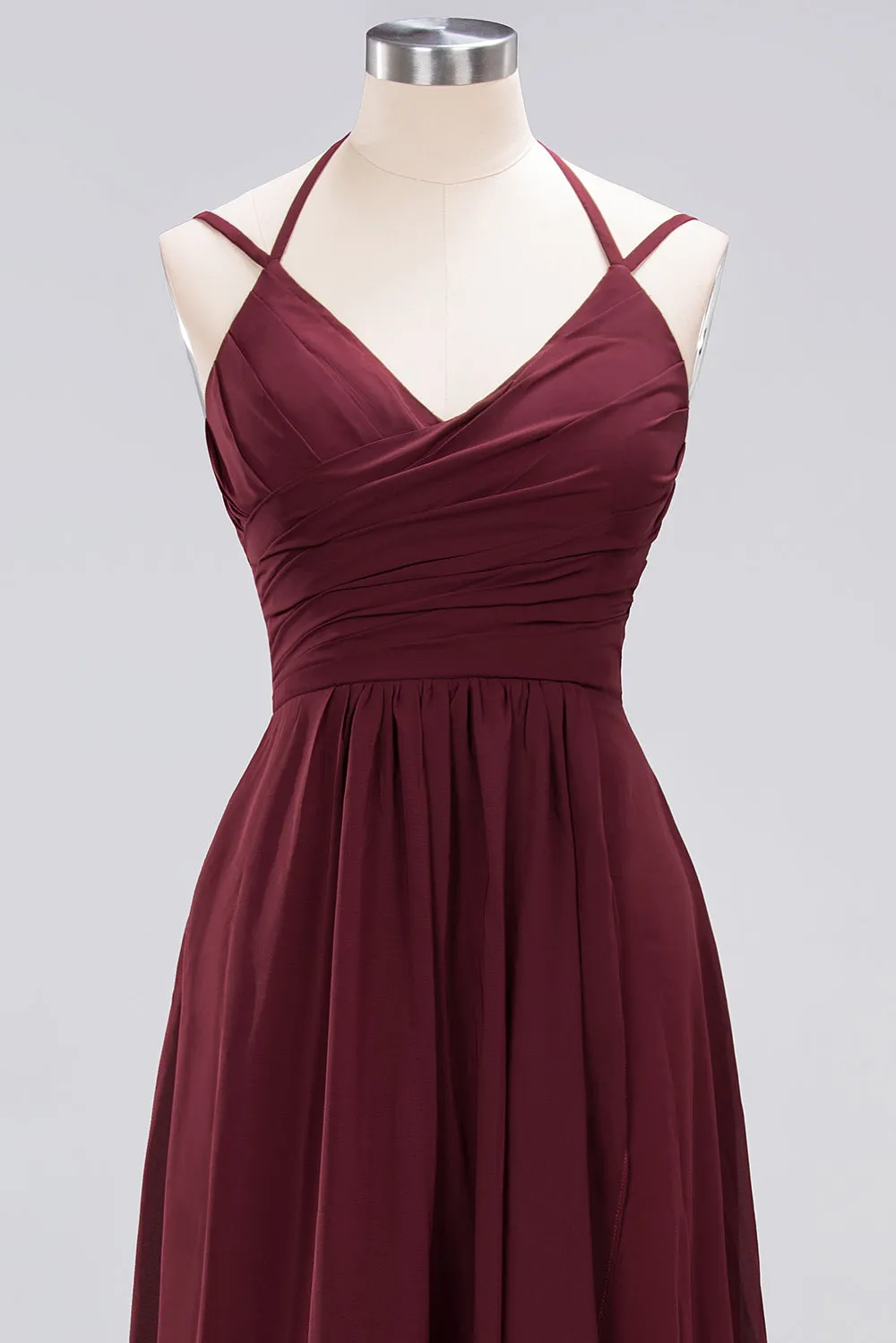 A-line Chiffon Spaghetti Straps Sleeveless Ruffles Long Bridesmaid Dresses