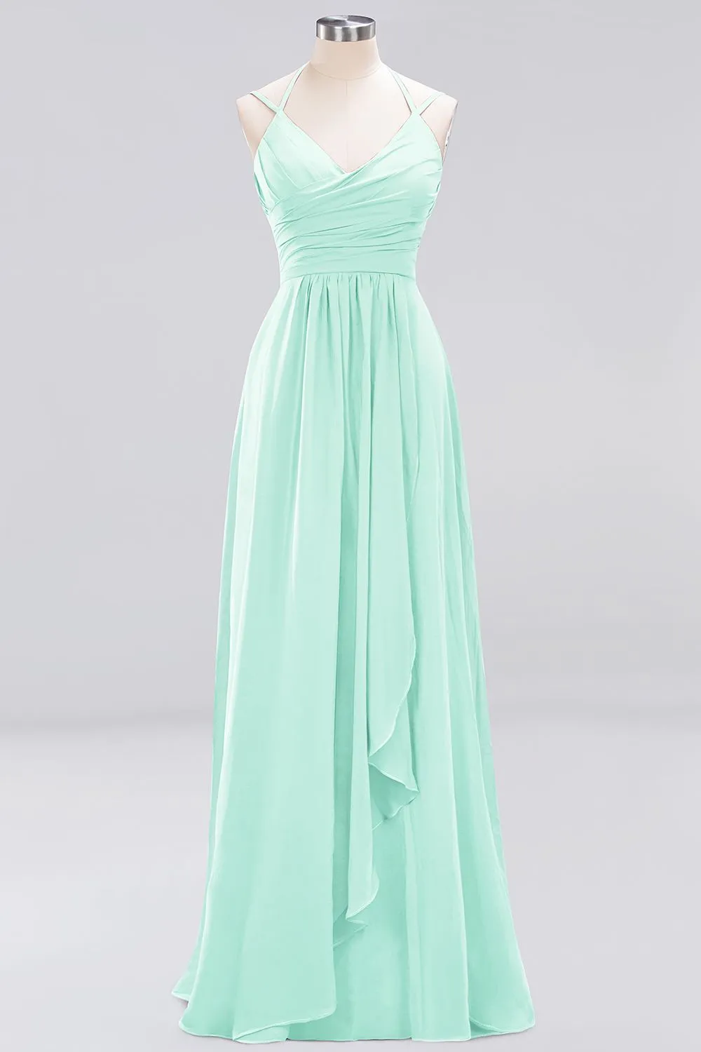 A-line Chiffon Spaghetti Straps Sleeveless Ruffles Long Bridesmaid Dresses