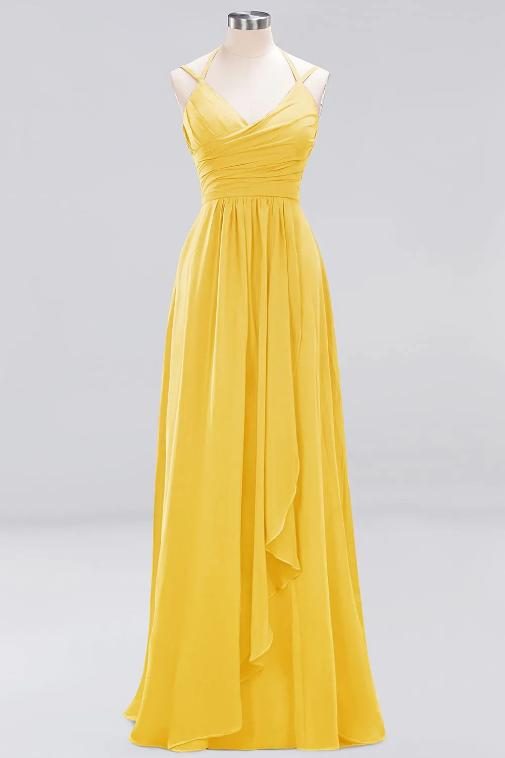 A-line Chiffon Spaghetti Straps Sleeveless Ruffles Long Bridesmaid Dresses