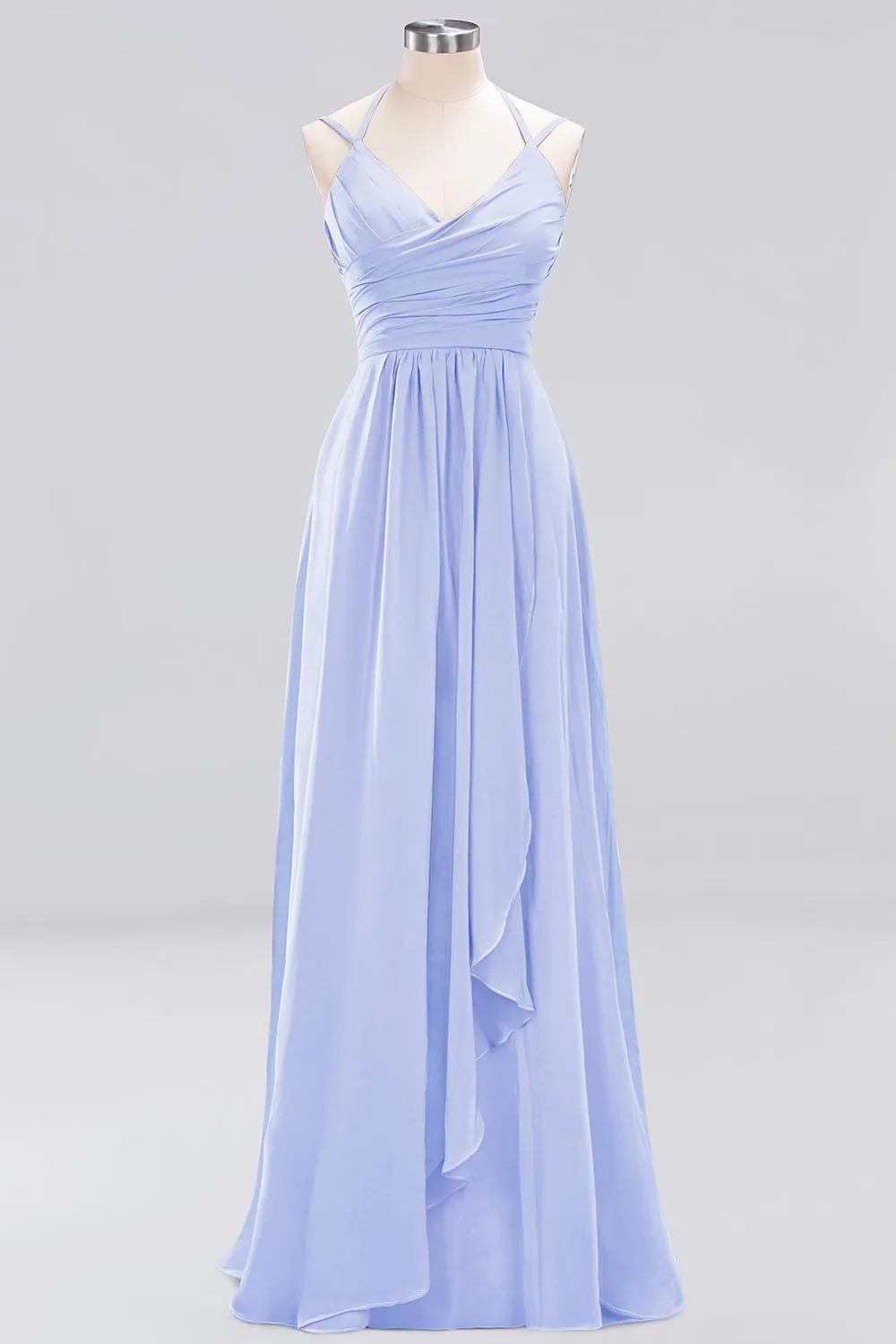 A-line Chiffon Spaghetti Straps Sleeveless Ruffles Long Bridesmaid Dresses