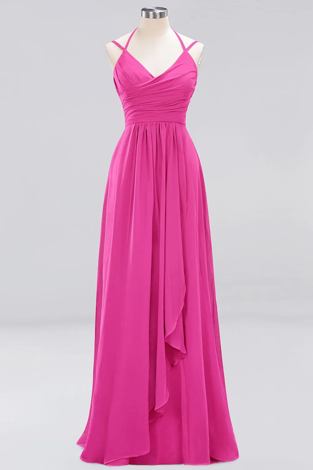 A-line Chiffon Spaghetti Straps Sleeveless Ruffles Long Bridesmaid Dresses