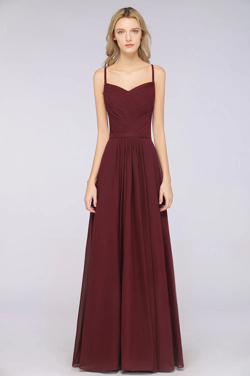 A-Line Chiffon Sweetheart Long Backless Bridesmaid Dress with Ruffles