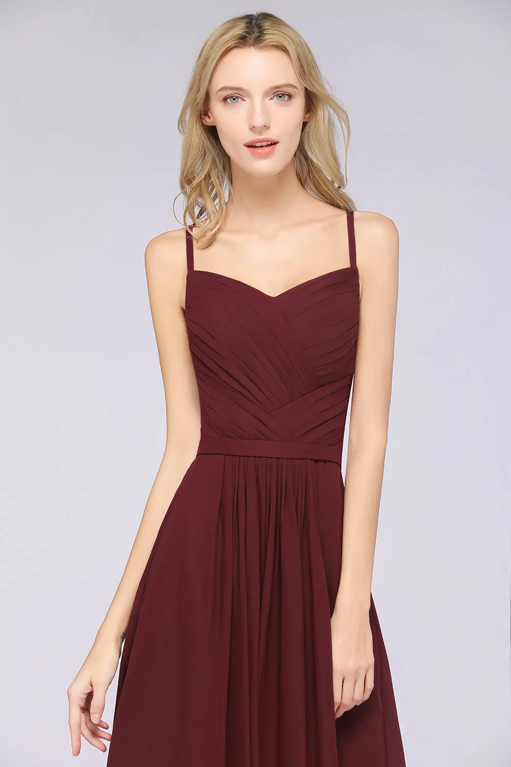 A-Line Chiffon Sweetheart Long Backless Bridesmaid Dress with Ruffles