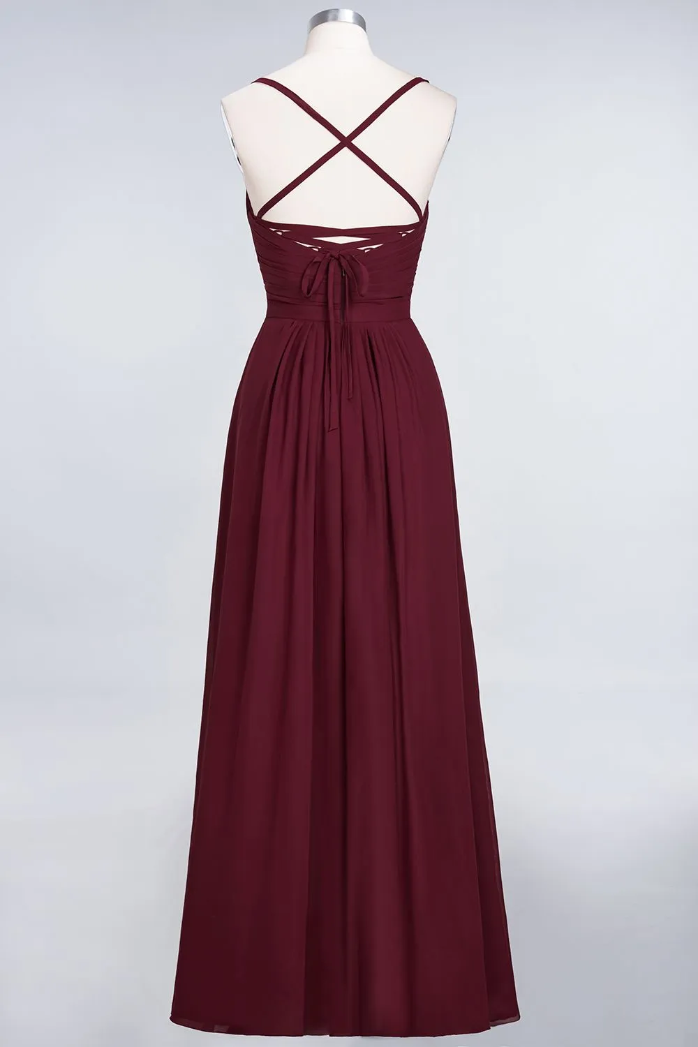 A-Line Chiffon Sweetheart Long Backless Bridesmaid Dress with Ruffles