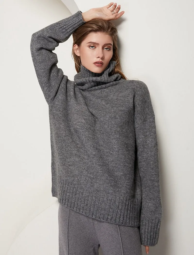 Aachoae Women Knitted Turtleneck Cashmere Sweater Pullover