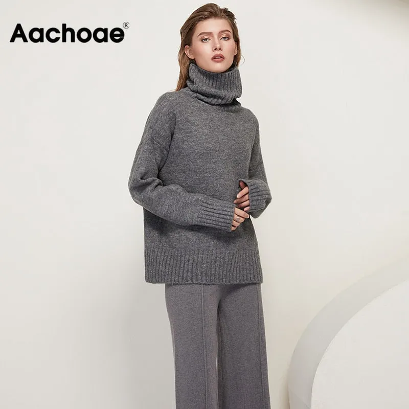 Aachoae Women Knitted Turtleneck Cashmere Sweater Pullover