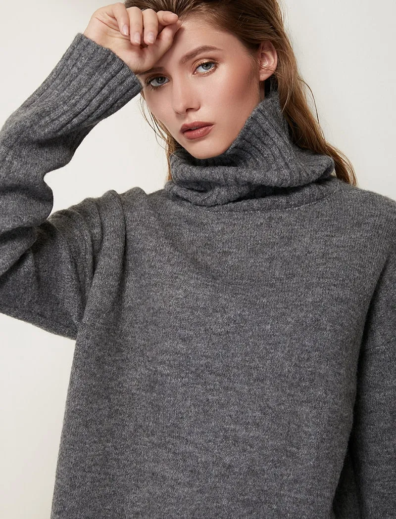 Aachoae Women Knitted Turtleneck Cashmere Sweater Pullover