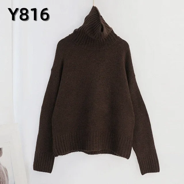 Aachoae Women Knitted Turtleneck Cashmere Sweater Pullover