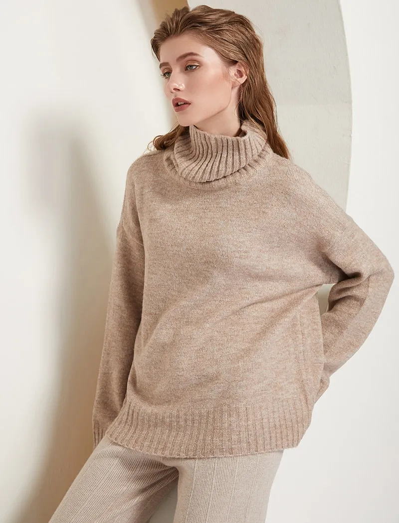 Aachoae Women Knitted Turtleneck Cashmere Sweater Pullover