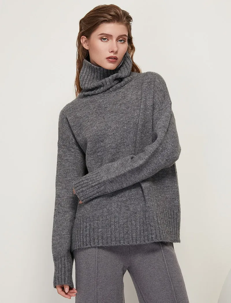 Aachoae Women Knitted Turtleneck Cashmere Sweater Pullover