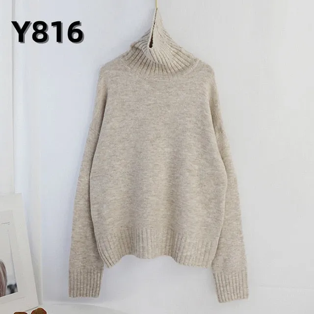 Aachoae Women Knitted Turtleneck Cashmere Sweater Pullover