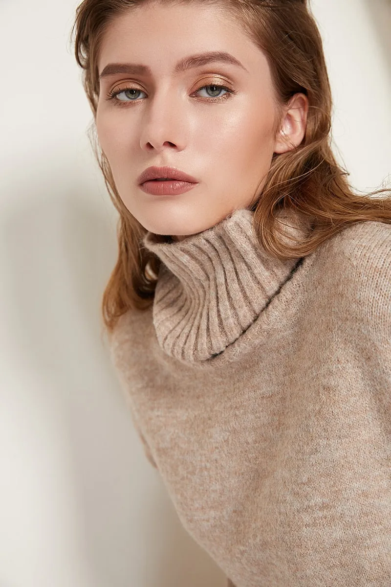 Aachoae Women Knitted Turtleneck Cashmere Sweater Pullover