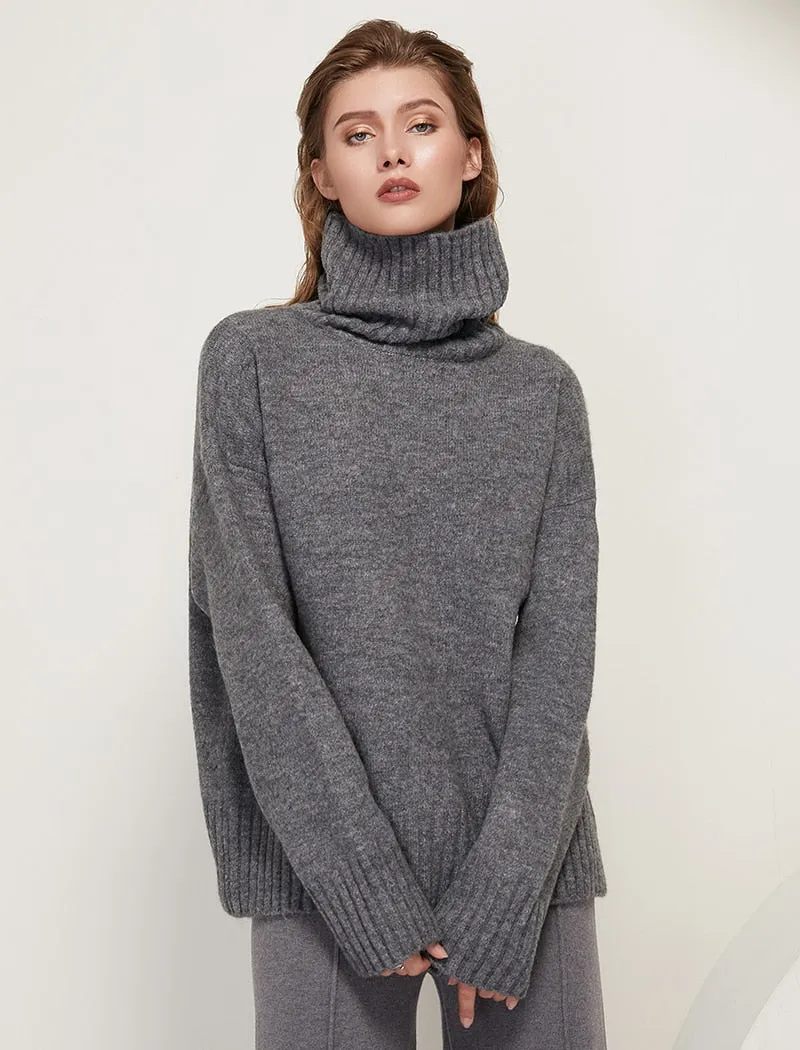 Aachoae Women Knitted Turtleneck Cashmere Sweater Pullover