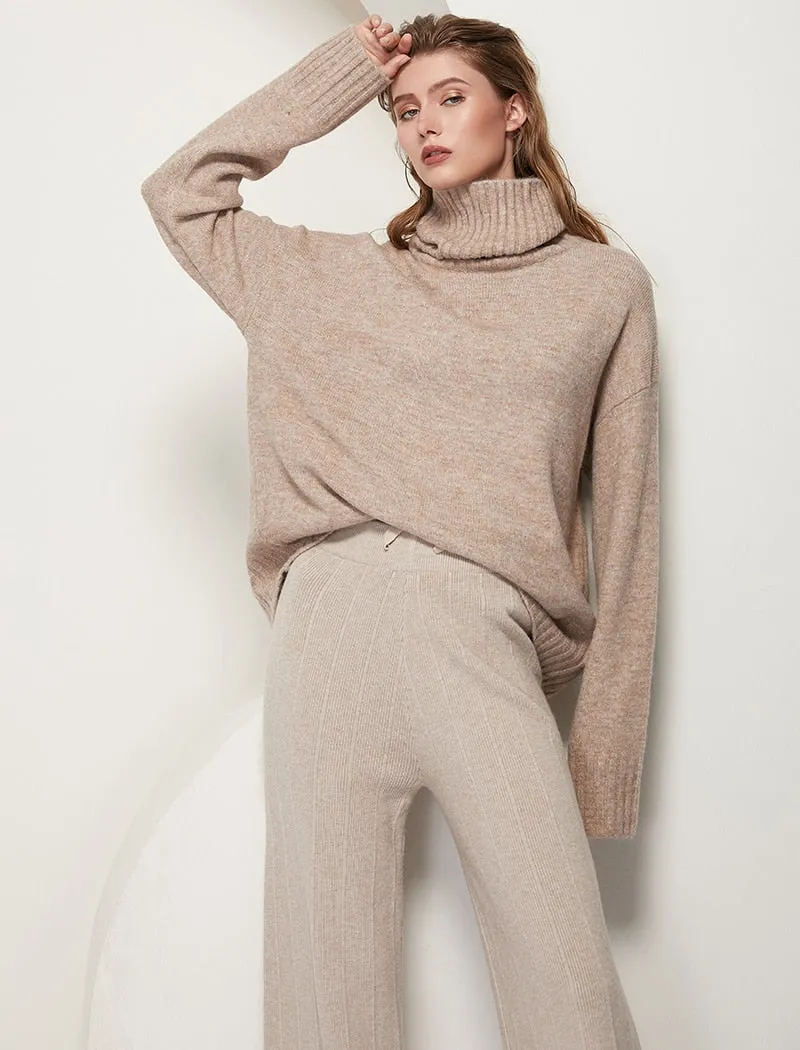 Aachoae Women Knitted Turtleneck Cashmere Sweater Pullover