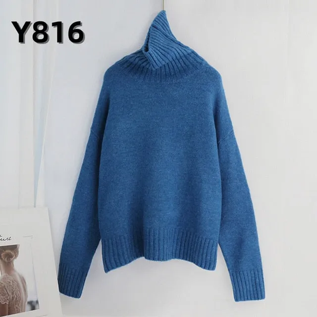 Aachoae Women Knitted Turtleneck Cashmere Sweater Pullover