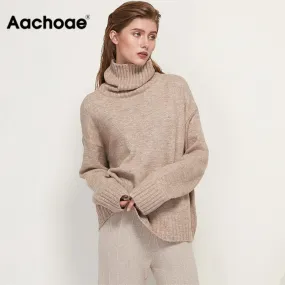 Aachoae Women Knitted Turtleneck Cashmere Sweater Pullover