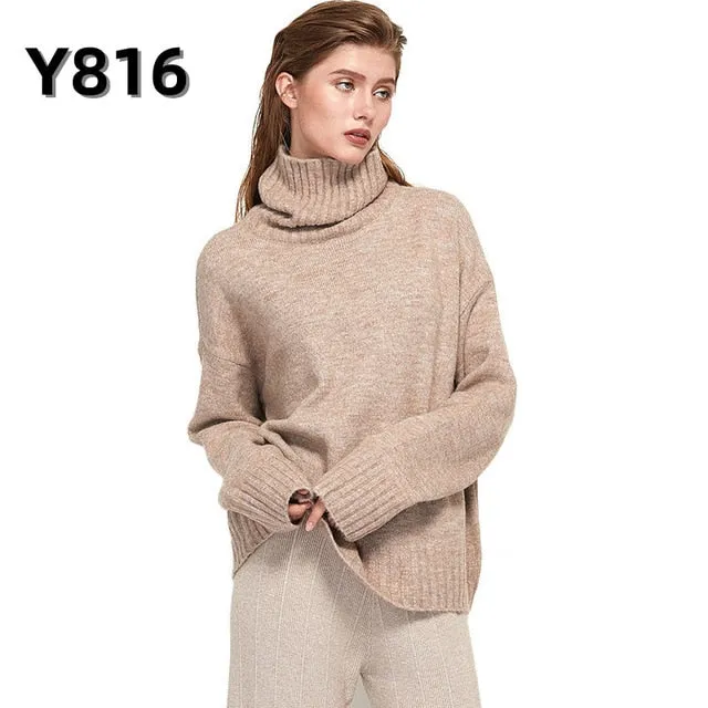 Aachoae Women Knitted Turtleneck Cashmere Sweater Pullover