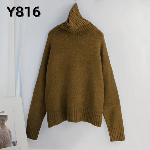 Aachoae Women Knitted Turtleneck Cashmere Sweater Pullover